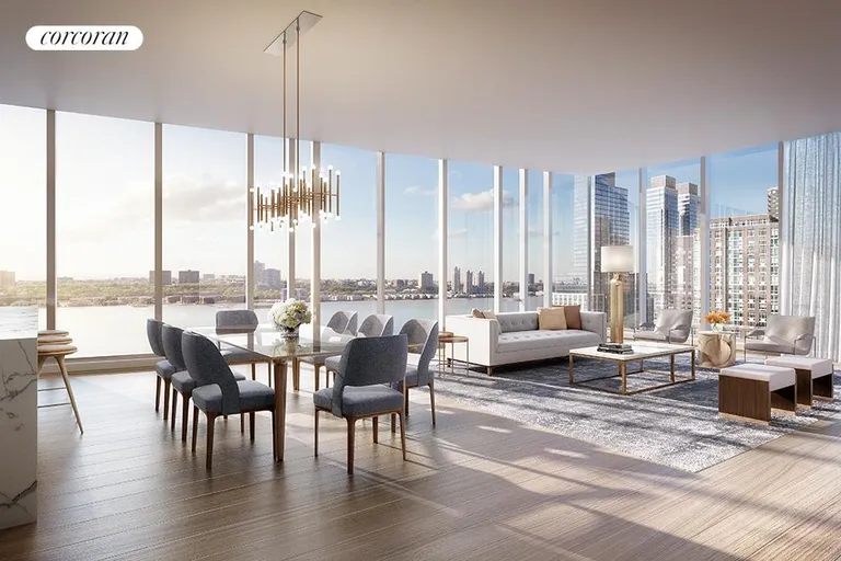 New York City Real Estate | View 1 West End Avenue, 32D | The Living Room with Light Finish Flooring | View 2