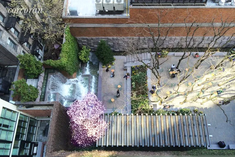 New York City Real Estate | View 211 East 51st Street, 11D | Looking down on Green Acre Park from Terrace. | View 13