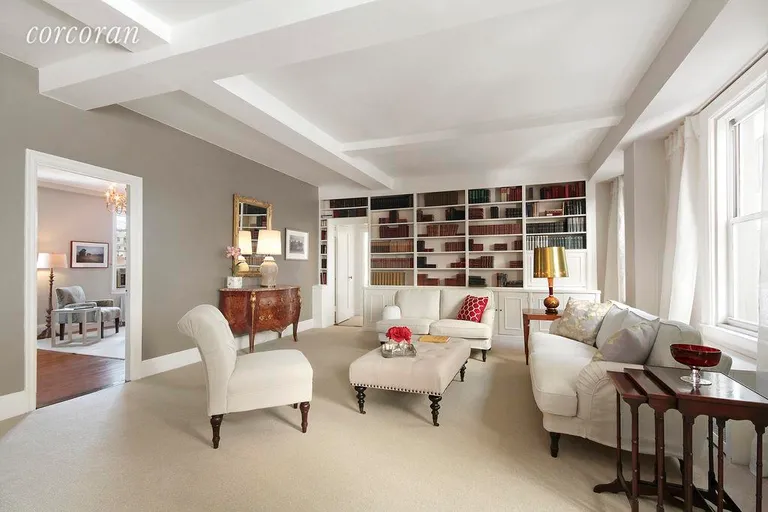 New York City Real Estate | View 1035 Fifth Avenue, 11E | Living Room with High Beamed Ceilings | View 2