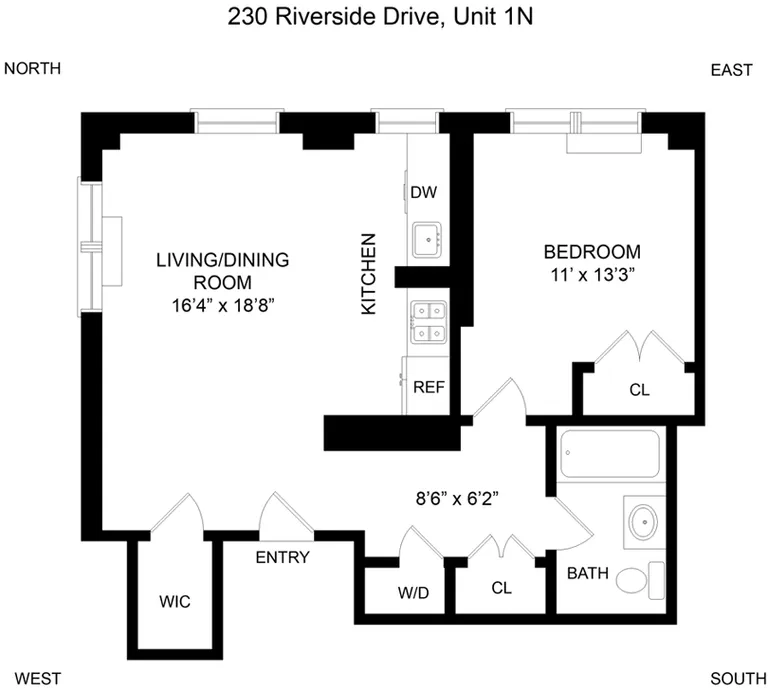 230 Riverside Drive, 1N | floorplan | View 5