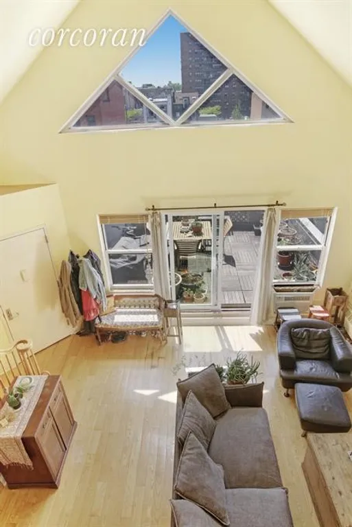 New York City Real Estate | View 269 8th Street, 4L | Massive living room with vaulted 18 foot ceilings | View 2
