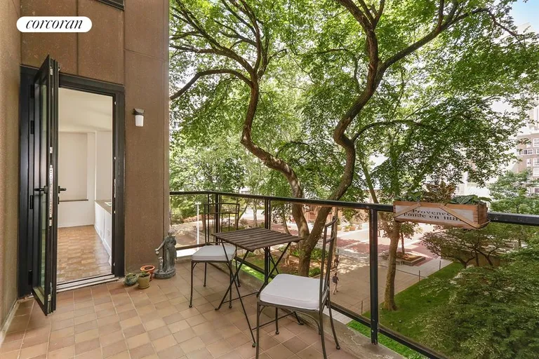 New York City Real Estate | View 531 Main Street, 324 | Terrace w/lush gardens, greenery and mature trees | View 3