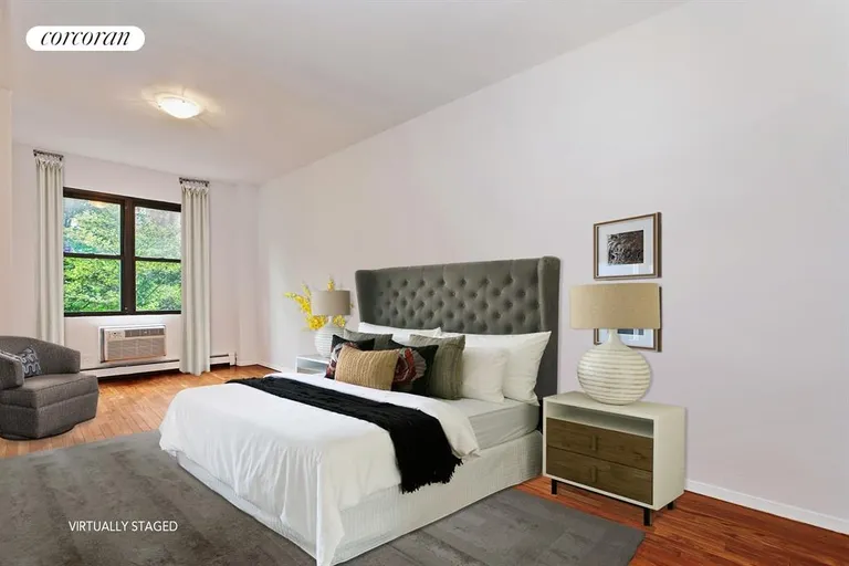 New York City Real Estate | View 11 West 104th Street, 2B | Master Bedroom with garden views and balcony | View 4
