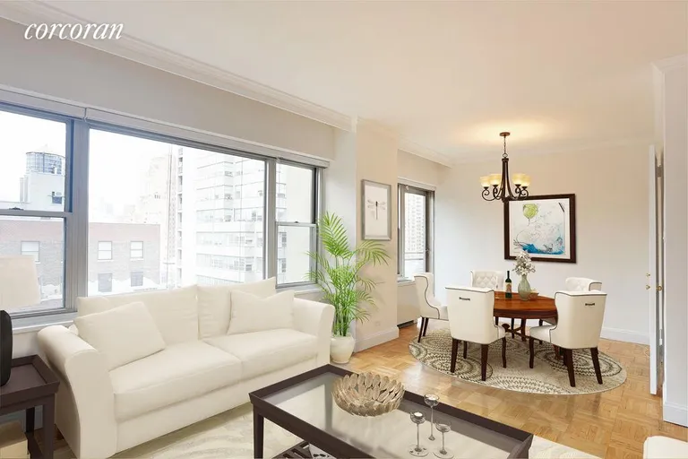 New York City Real Estate | View 118 East 60th Street, 12C | Virtually Staged Living Room and Dining Room  | View 2