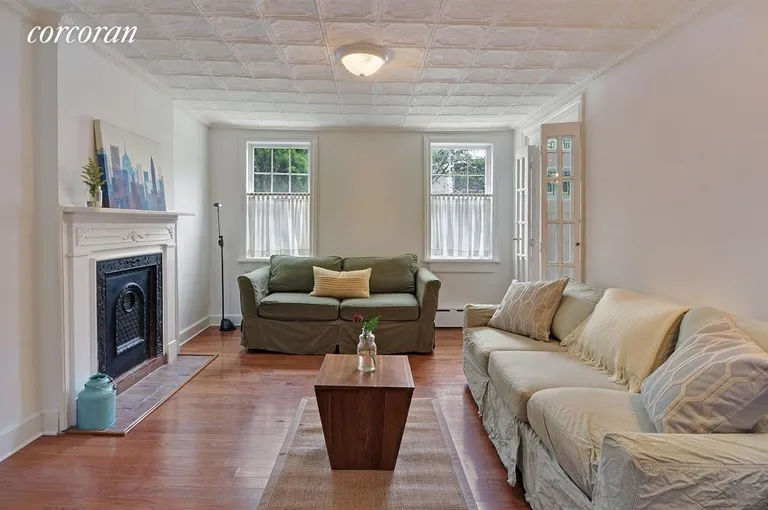 New York City Real Estate | View 174 Beard Street | Sweet Living Room with Decorative Original Mantle | View 2