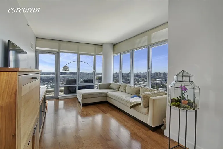 New York City Real Estate | View 1 NORTHSIDE PIERS, 24E | Living Room | View 4