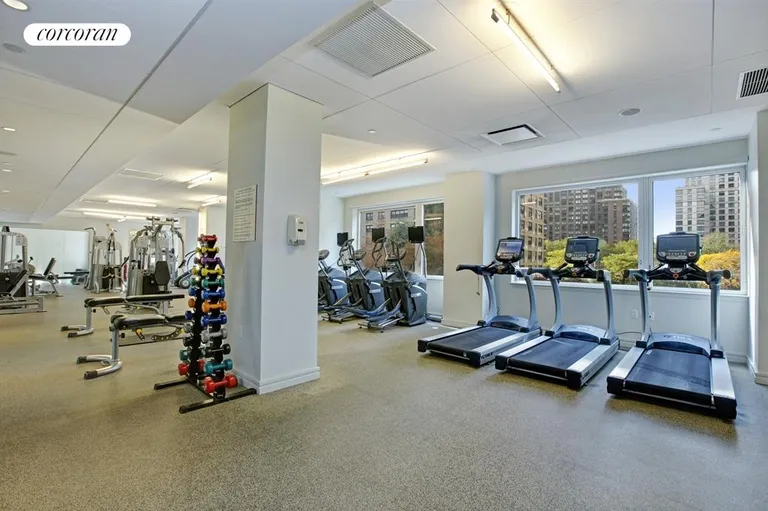 New York City Real Estate | View 200 West End Avenue, PHDN | Well-equipped Gym with walls of windows | View 13