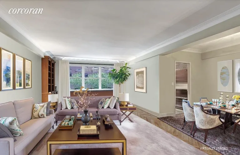 New York City Real Estate | View 710 Park Avenue, 3C | Oversized Living Room (facing Park ) w/Dining-L | View 2