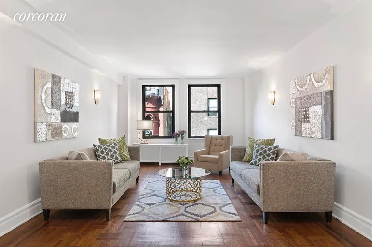 New York City Real Estate | View 473 West End Avenue, 4C | Generous living room with treetop views | View 2
