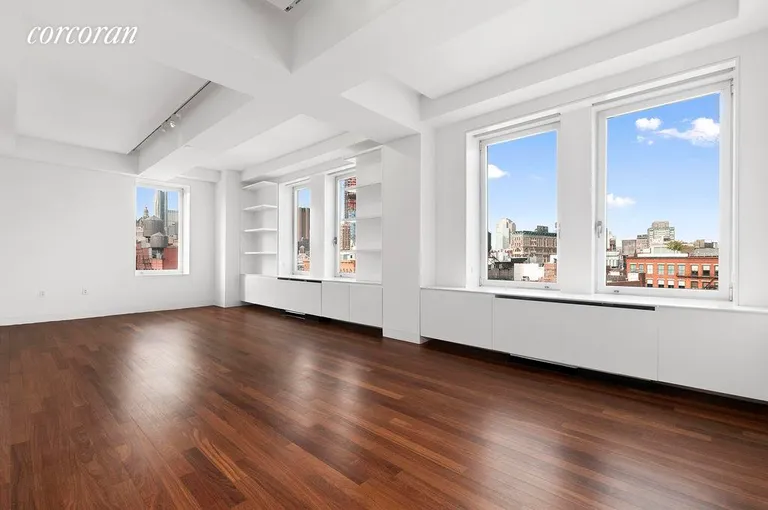 New York City Real Estate | View 225 Lafayette Street, 9A | Extra wide living room with double exposure | View 4