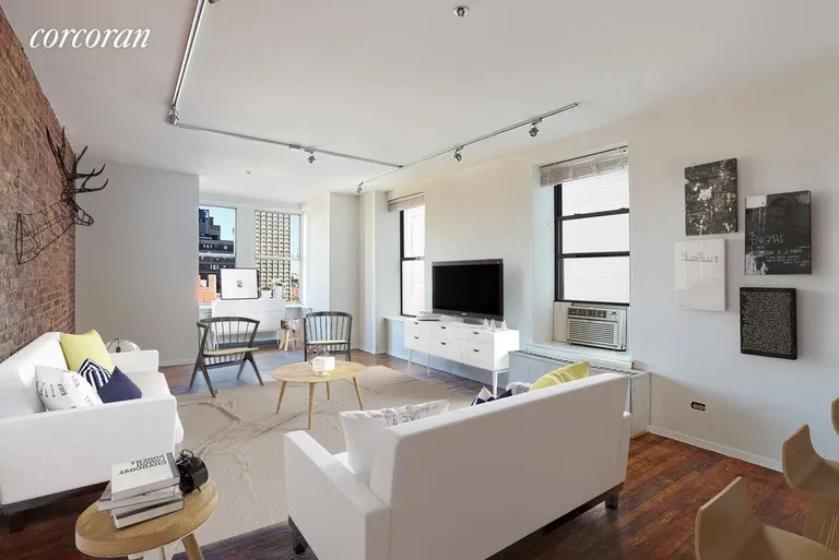 New York City Real Estate | View 60 Pineapple Street, 7E | Living room with multiple exposures | View 2