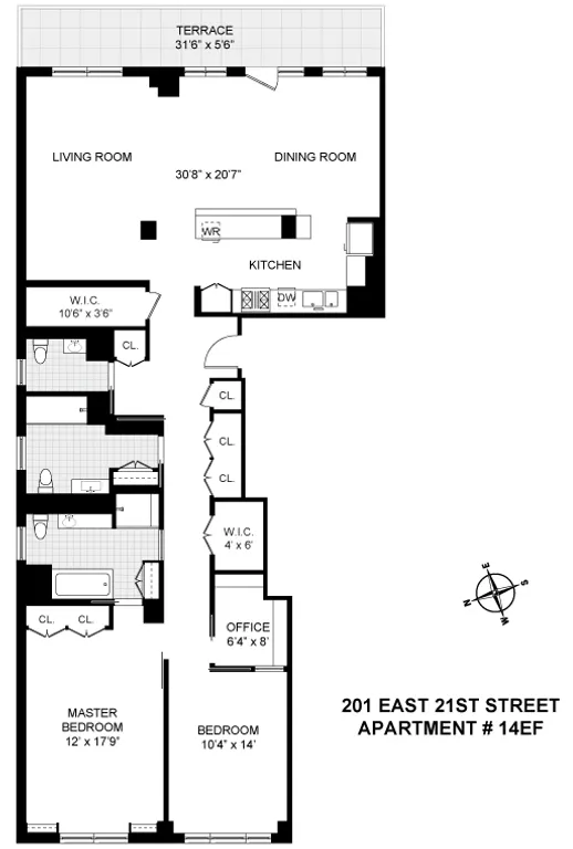 201 East 21st Street, 14EF | floorplan | View 8