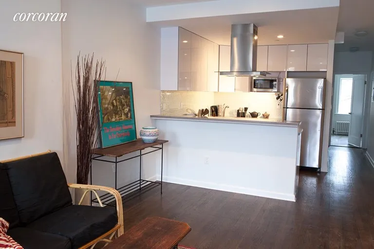 New York City Real Estate | View 498 Court Street, 2 | Living Room & Kitchen Breakfast Counter | View 2