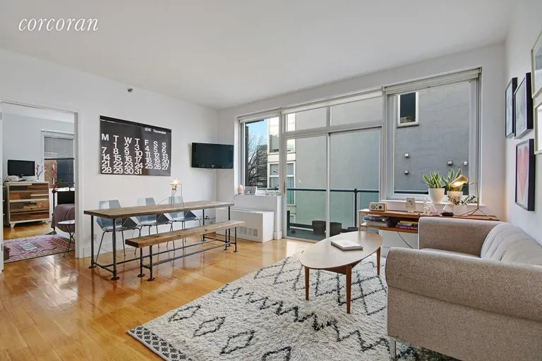 New York City Real Estate | View 342 Bedford Avenue, 4C | Spacious Living and Dining and west-facing balcony | View 2