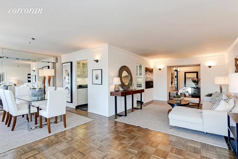New York City Real Estate | View 400 East 56th Street, 32RS | Living Room/Dining Area/Kitchen & Entry Gallery | View 3