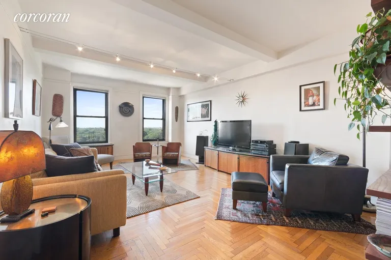 New York City Real Estate | View 135 Eastern Parkway, 13G | Double-Size Living Room with Views to the Atlantic | View 2