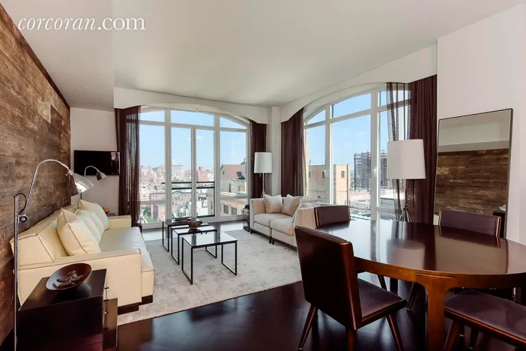 New York City Real Estate | View 400 West 12th Street, 16A | Corner Living Room | View 2