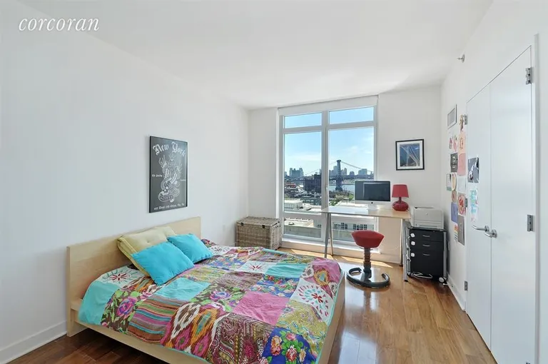 New York City Real Estate | View 2 Northside Piers, 15C | Bedroom with room for a desk. Work with a view! | View 4