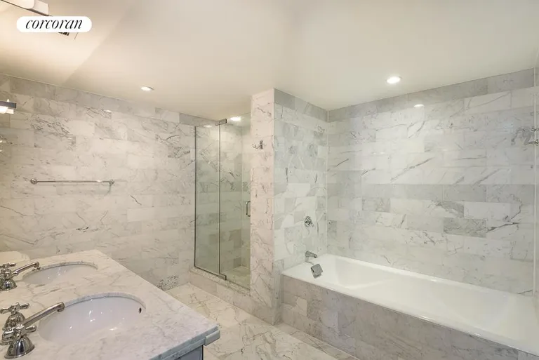 New York City Real Estate | View 62 Beach Street, 4E | Marble Master Bathroom | View 5