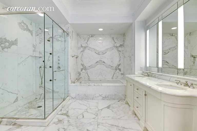 New York City Real Estate | View 15 Central Park West, 30B | Marble Master Bath | View 5