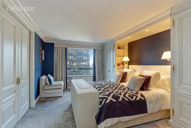 New York City Real Estate | View 190 East 72nd Street, 21B | Master Bedroom TV  in the console | View 3