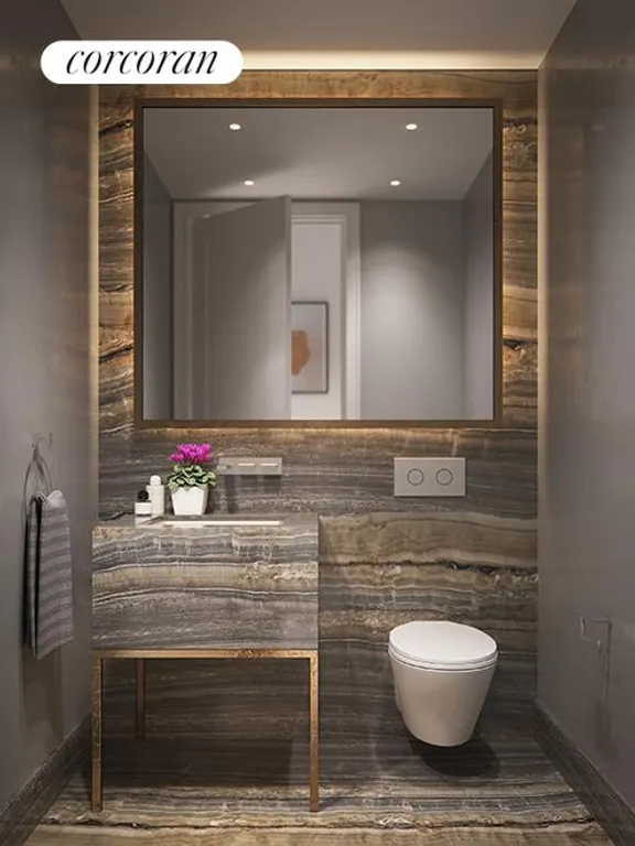 New York City Real Estate | View 70 Vestry Street, 3A | Powder Room with custom designed onyx vanity | View 5