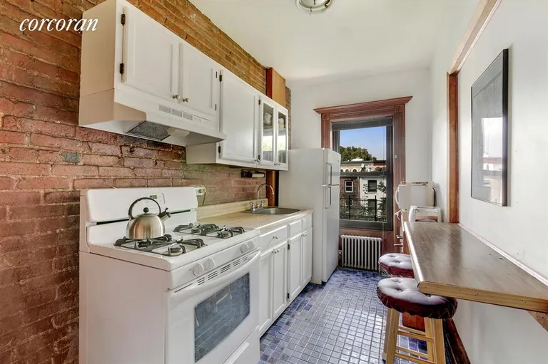 New York City Real Estate | View 399 Hancock Street, 2 | Charming kitchen with exposed brick | View 3