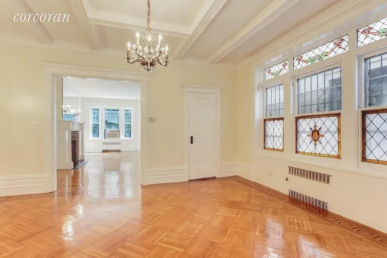 New York City Real Estate | View 9 Martense Court | Dining Room with Stained Glass Windows | View 4