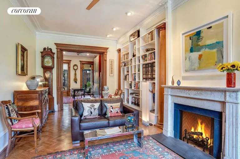 New York City Real Estate | View 428 8th Street | Parlor Living Room with Wood-Burning Fireplace | View 2
