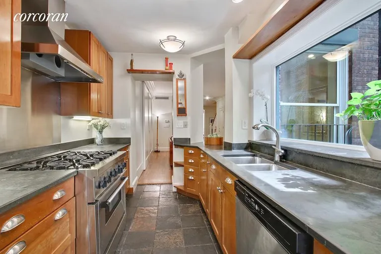 New York City Real Estate | View 8 Pierrepont Street, 1 | Kitchen overlooking garden | View 6
