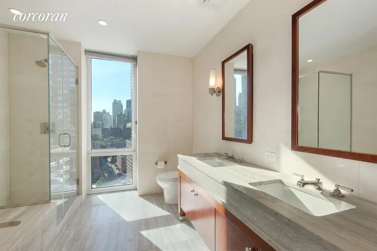 New York City Real Estate | View 80 Riverside Boulevard, 19D | Beautiful Windowed Bathroom with Dual Sinks | View 3