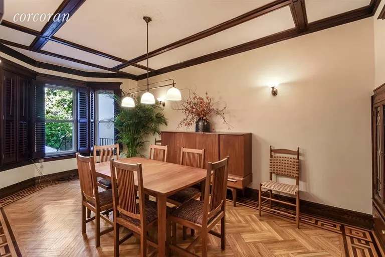 New York City Real Estate | View 435 76th Street | Dining Room Accented by Striking Coffered Ceiling | View 5