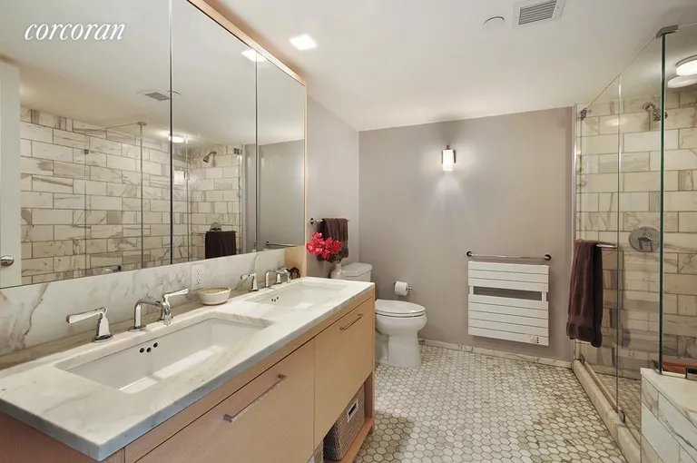 New York City Real Estate | View 101 West 87th Street, 912 | Five Fixture Marble Master Bathroom | View 8