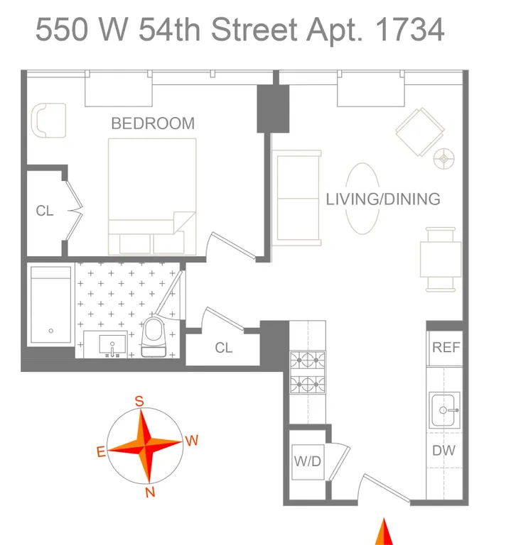 550 West 54th Street, 1734 | floorplan | View 6