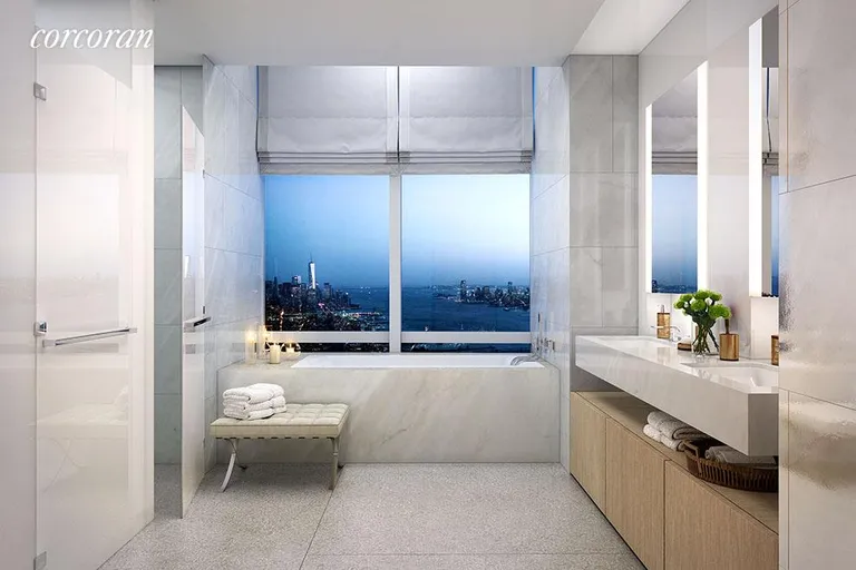 New York City Real Estate | View 15 Hudson Yards, 69A | Tonal Scheme Master Bathroom | View 7
