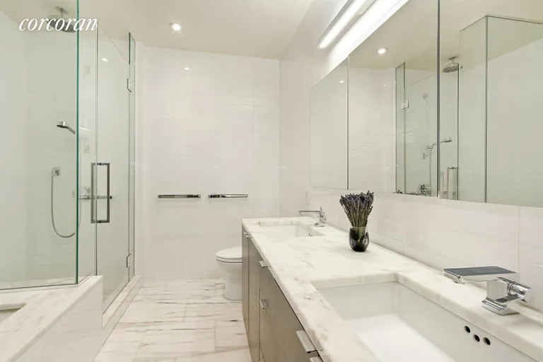 New York City Real Estate | View 101 Warren Street, 7J | Stunning En-Suite 5 Piece Marble Bathroom | View 9