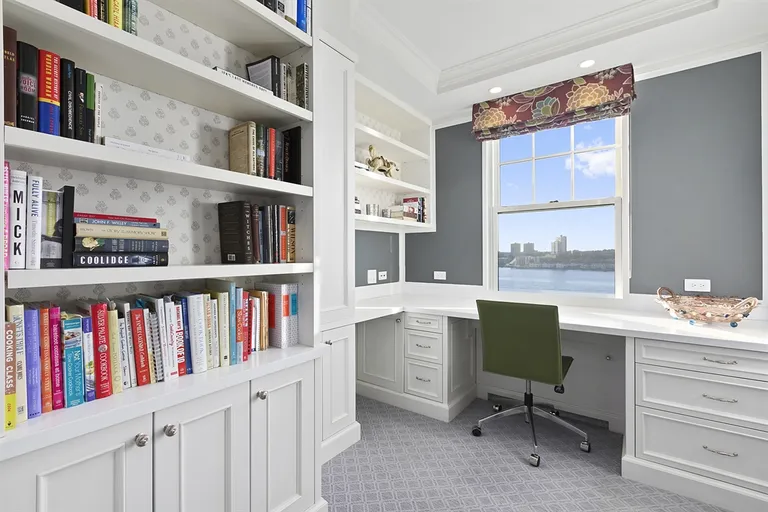 New York City Real Estate | View 33 Riverside Drive, 13AB | Study with custom desk overlooking the water | View 10