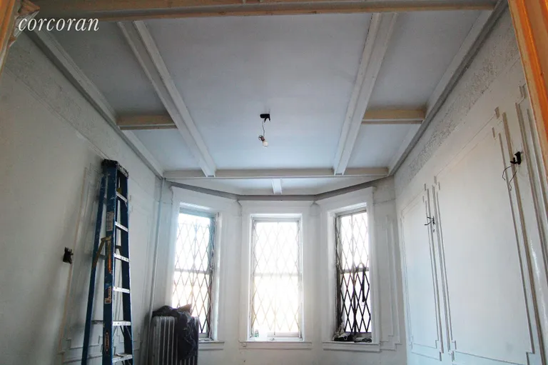 New York City Real Estate | View 1465 Sterling Place | Coffered Ceiling at back of parlor floor... | View 7