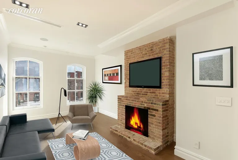 New York City Real Estate | View 861 Lafayette Avenue | Sun Drenched Living Room with Working Fireplace | View 3