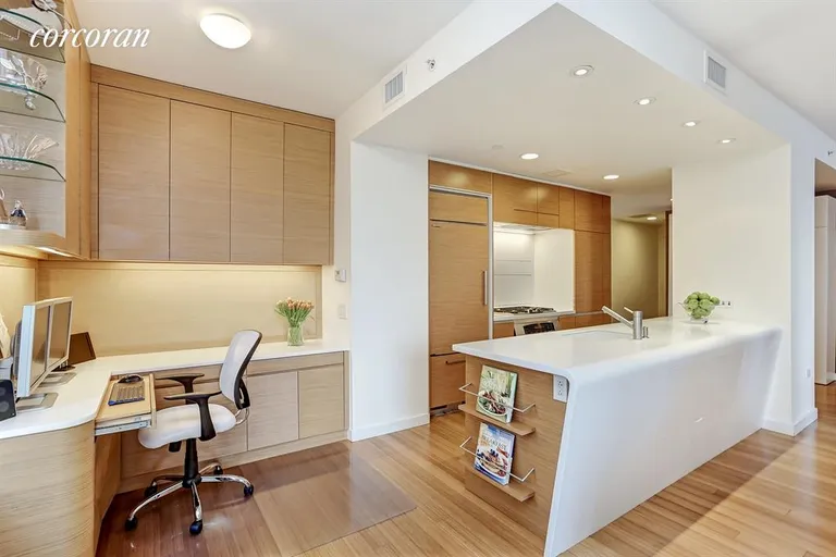 New York City Real Estate | View 2 River Terrace, 5L | Open Kitchen with Built-in Home Office | View 2