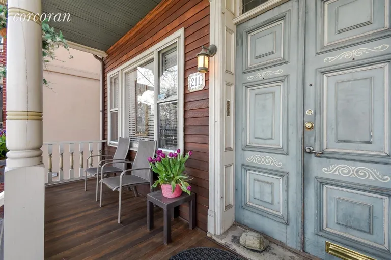 New York City Real Estate | View 211 Vanderbilt Street | Porch details with new mahogany decking | View 10