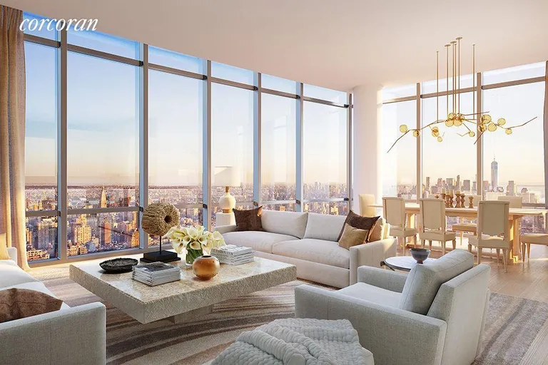 New York City Real Estate | View 15 Hudson Yards, 72A | Panorama Living Room | View 2