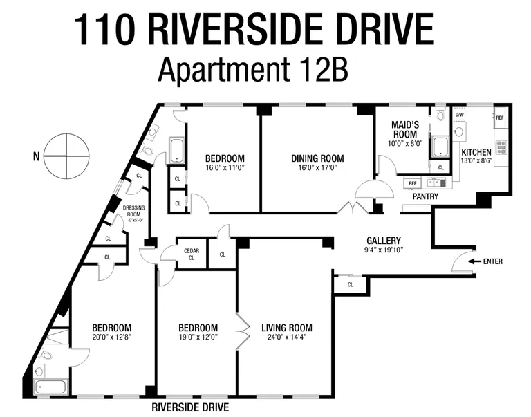 110 Riverside Drive, 12B | floorplan | View 9