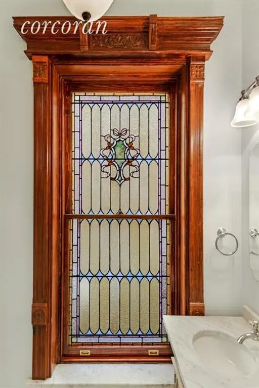 New York City Real Estate | View 31 8th Avenue, 3 | Perfect stained glass window in master bath | View 7