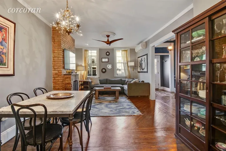 New York City Real Estate | View 198 11th Street | Living/dining room with wood burning fireplace | View 2