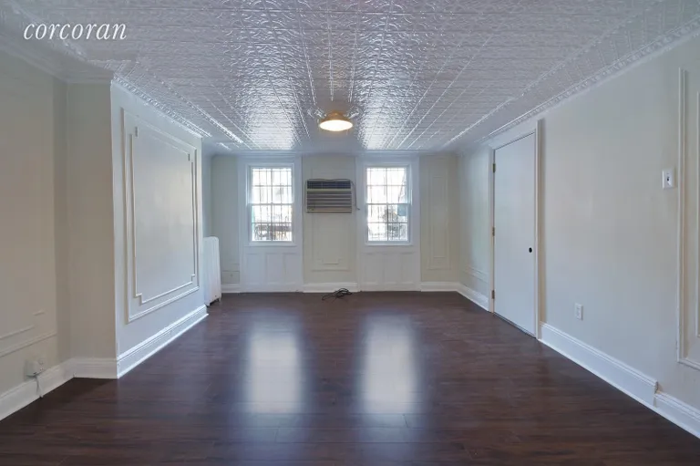 New York City Real Estate | View 198 11th Street | Rental living room with original tin ceiling  | View 12