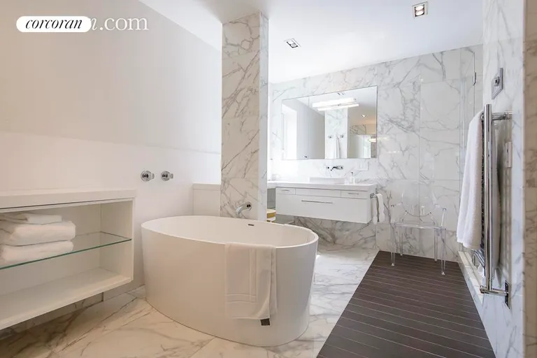 New York City Real Estate | View 525 West 22nd Street, 5D | large master bath with double sinks, stall shower | View 10