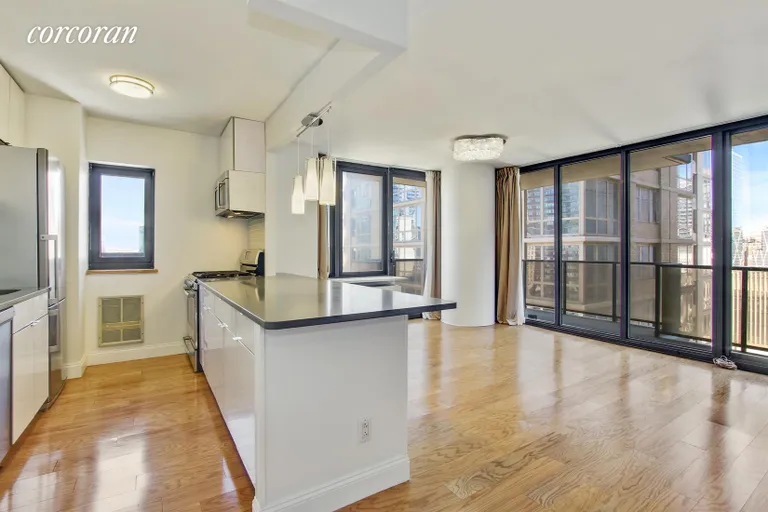 New York City Real Estate | View 161 West 61st Street, 12C | Kitchen With a View of The Lincoln Center | View 2