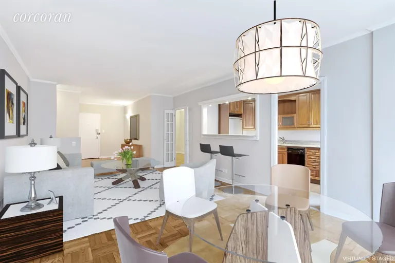 New York City Real Estate | View 250 East 65th Street, 5D | Living Room Staged | View 3