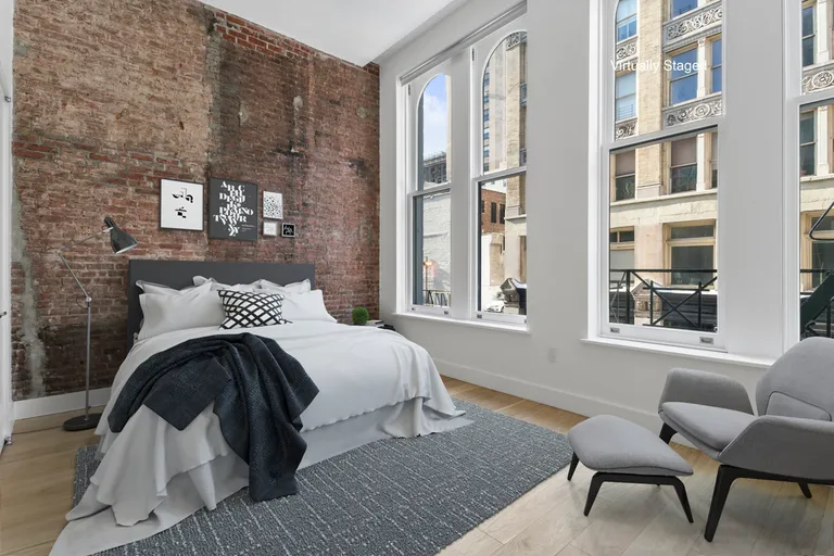 New York City Real Estate | View 57 Lispenard Street, 2 | 2nd Bedroom with oversized windows and brick! | View 7